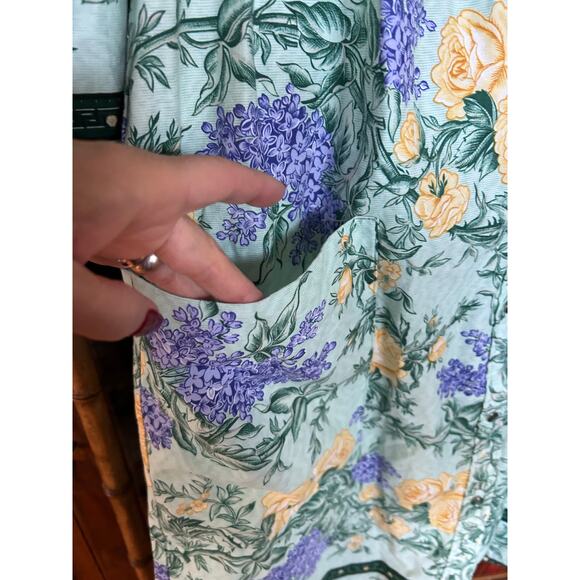 Vintage 1980s Model’s Coat Floral Housecoat Yellow Rose &Lilac Print Snap Front - Picture 4 of 5